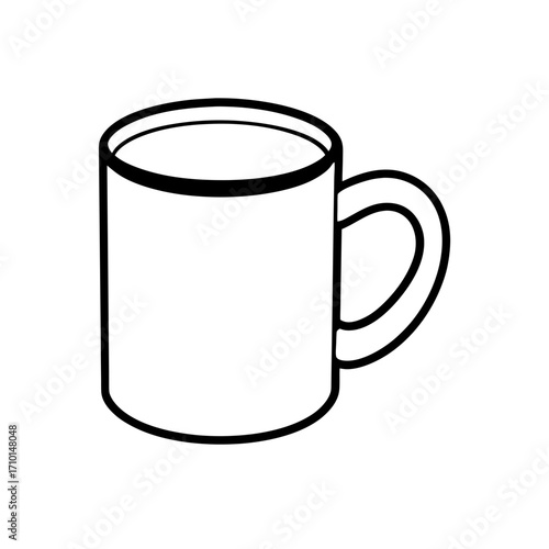 Simple black and white coffee cup drawing on transparent background