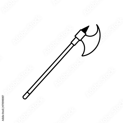 Outline drawing of a medieval halberd on transparent background