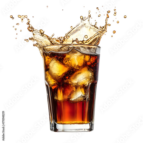 Refreshing Glass of Cola Ready to Splash Isolated on White Background