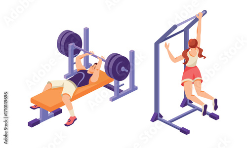 Fitness Training Engaging in Weightlifting along with Performing PullUp Workouts for Strength