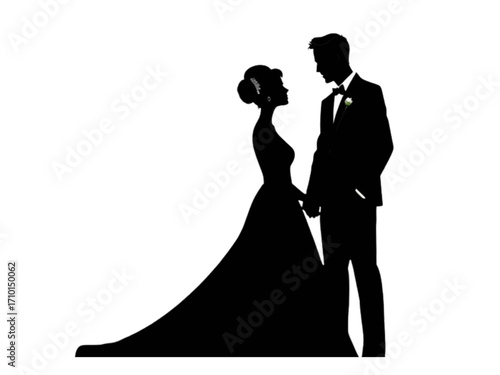 Elegant and Simple New Vector Silhouette of a Wedding Couple with a Transparent Background, Perfect for Invitations and Romantic Designs.