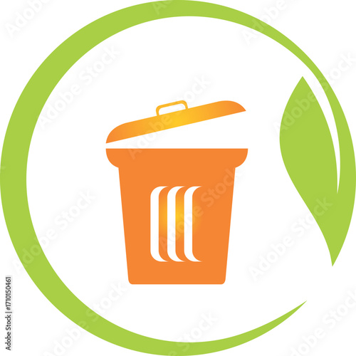 green trash bin icon on ecology plant clean abstract logo