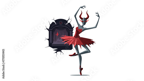 Enigmatic Ballerina's Dance: A mystical illustration features a ballet dancer with an otherworldly appearance, in a dark, surreal performance.
