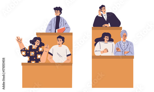 A group of diverse jury members actively engaged in the courtroom proceedings during the trial