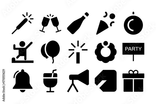 New Year celebration solid fill color icon design compilation