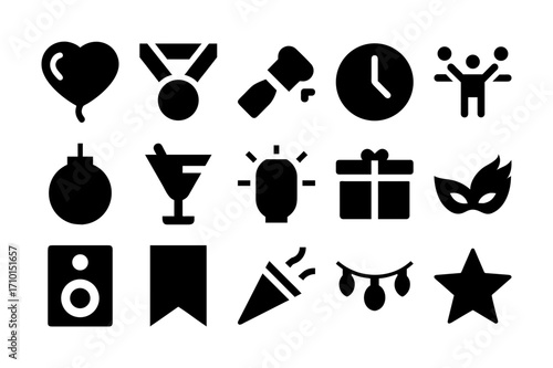 New Year celebration solid fill color icon design series