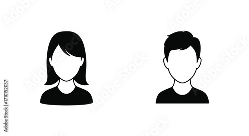 Simple black and white icons depicting a woman and a man s headshots