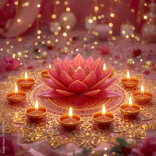 Modern Pink Lotus Diwali Centerpiece