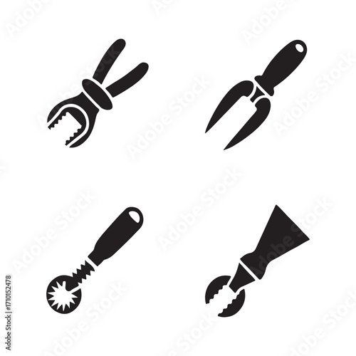 Full set of solid notching tool icons