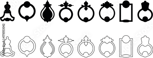 Assorted antique door knocker vector silhouettes for historical design elements