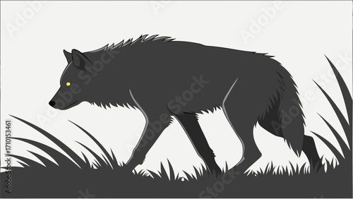 Stylized Wolf Walking Through Tall Grass Wildlife Illustration Vector Graphic.