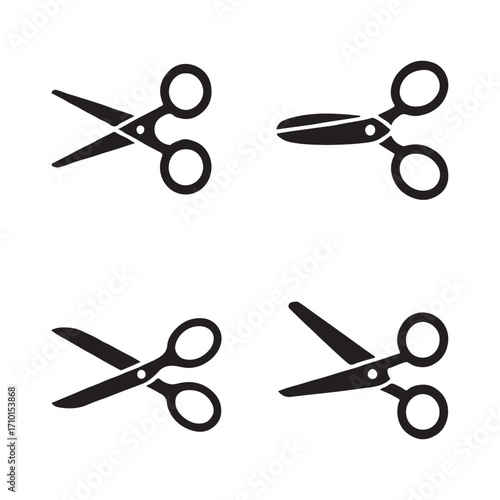Set of solid fabric scissors icons