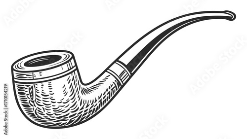 Vintage Smoking Pipe Hand-Drawn Illustration Black and White Tobacco Pipe Retro Design Graphic Element Vector Illustration Smoking Accessory Gentlemans Item Classic Style Detailed Drawi.