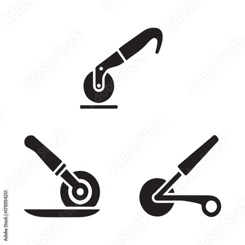 Glass cutter solid icons full set