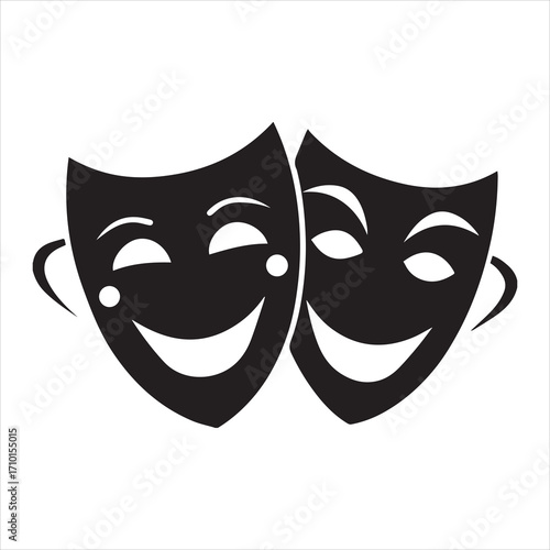 Theater masks silhouette vector, theater mask icon