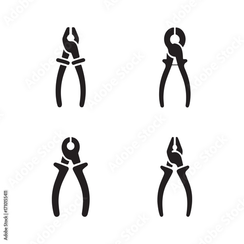 Full set of punch plier solid icons