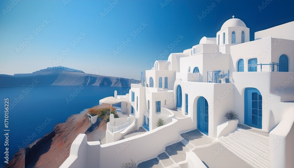 Obraz premium white architecture on santorini island greece 3d rendering