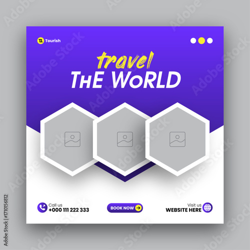 Travel social media post web banner design template