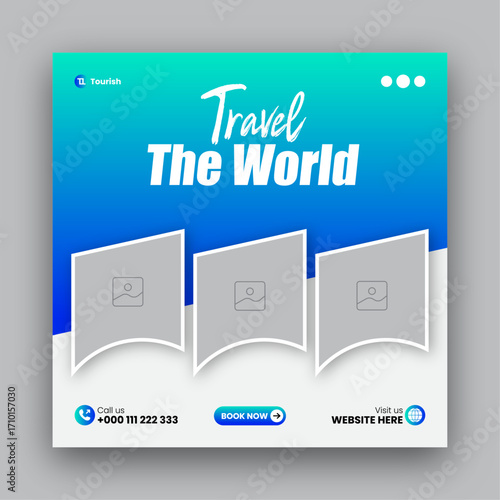 Travel social media post web banner design template