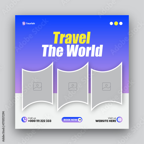 Travel social media post web banner design template