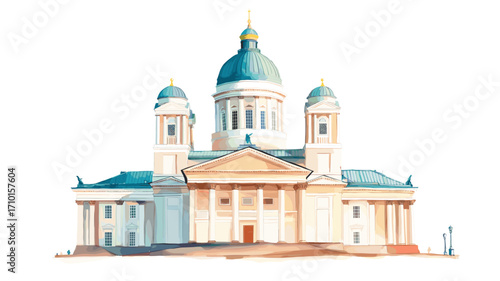 Helsinki Cathedral. Helsinki Cathedral watercolor vector illustration