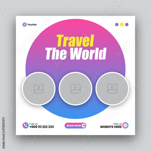 Travel social media post web banner design template