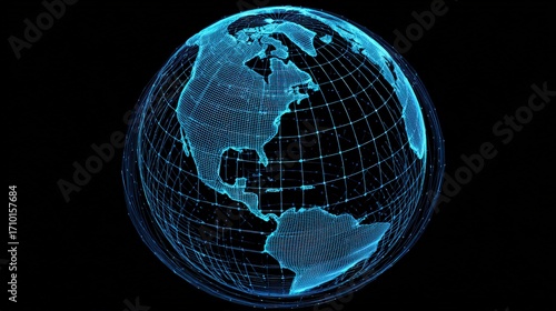 Rotating Bright Blue 3 D Wireframe Earth Globe isolated on a transparent background 2