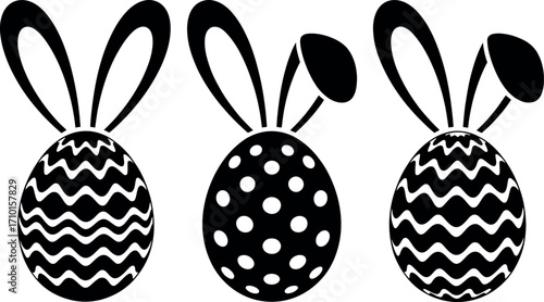 Easter egg bunny silhouette collection with different patterns vector illustration
