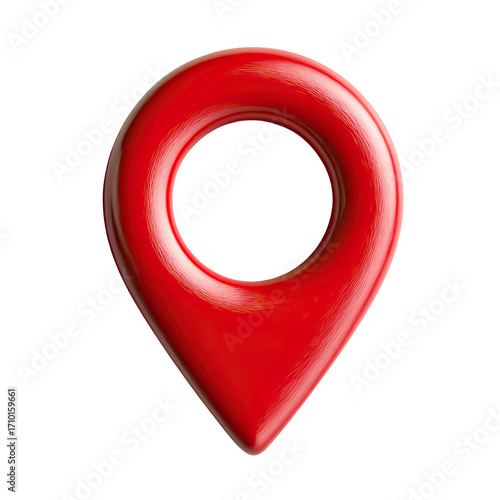 A vibrant red location marker icon. Symbolizing direction, destination, and positioning