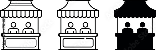 Market stall vector design with people outline and black silhouette