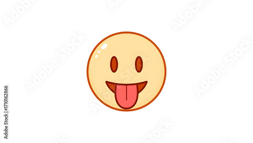 Simple cartoon face emoji sticking out tongue, a playful and silly expression isolated on a white background
