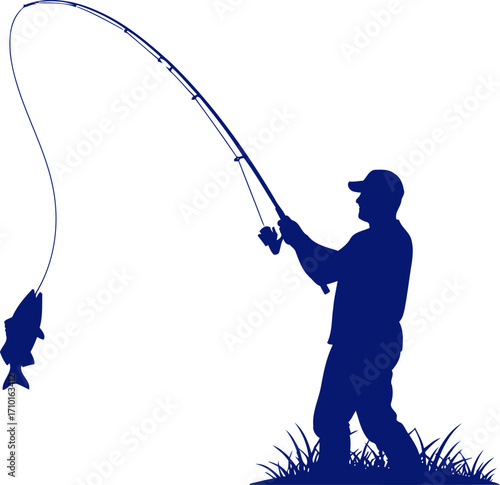 anglers triumphant catch silhouette of a fishermans skill and patience, isolated on transparent background
