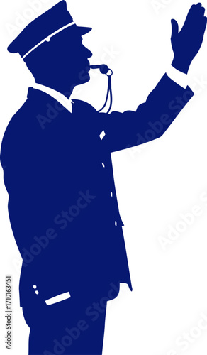 authoritative referee silhouette whistle blowing, signaling control, isolated on transparent background