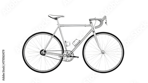 A detailed black and white vector illustration of a classic road bike in profile. Minimalist SVG graphic design element for cycling concepts