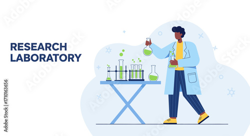 Vector drawing of a funny cartoon man scientists are conducting research