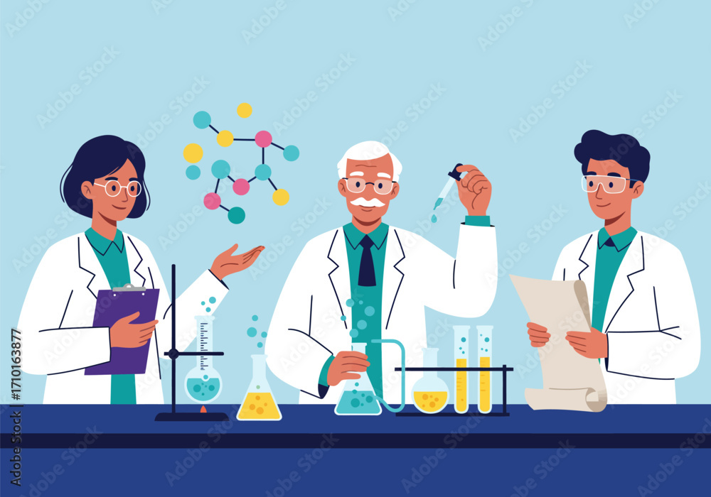 An elderly professor and a young researcher in a laboratory An elderly professor and a young researcher in a laboratory
