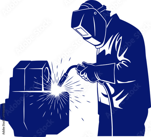 blue collar craftsman welding expertise, precise metalwork, industrial strength, isolated on transparent background