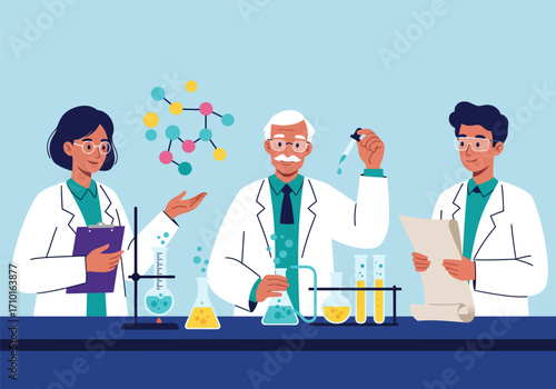 An elderly professor and a young researcher in a laboratory