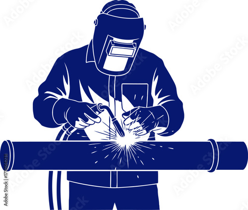 bluecollar craftsman welding expertise, precision pipeline construction, isolated on transparent background