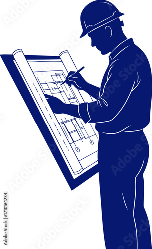 blueprint dreams architects vision takes shape in navy blue silhouette, isolated on transparent background