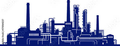 blueprints of industry a cobalt silhouette of a refining plant, isolated on transparent background