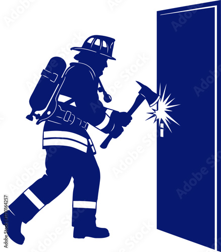 brave firefighter breaching door a silhouette of courage and rescue, isolated on transparent background