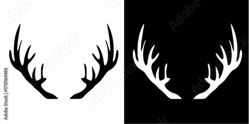 Deer Antlers Silhouette Icon Set – Elegant Black and White Vector Illustration