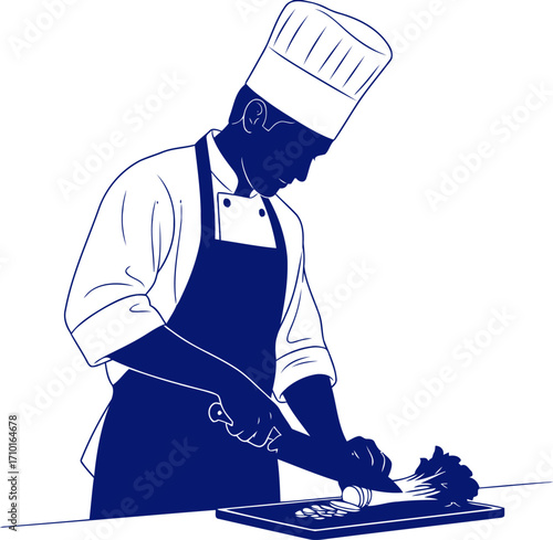 chefs blue silhouette culinary artistry in motion, isolated on transparent background
