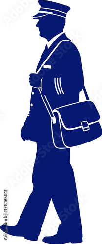 dedicated postal worker a navy blue silhouette of reliable delivery, isolated on transparent background