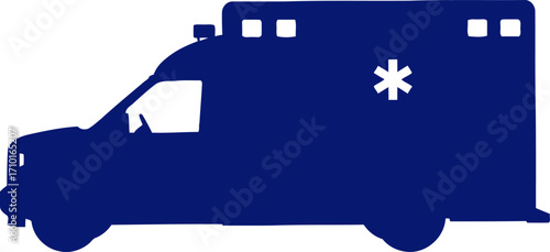 emergency response blue silhouette of an ambulance on the go, isolated on transparent background