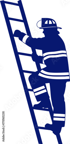 firefighters courageous ascent climbing ladder to safety, isolated on transparent background