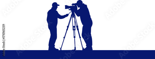 filmmaking duo blue silhouette of creative collaboration and cinematic storytelling, isolated on transparent background