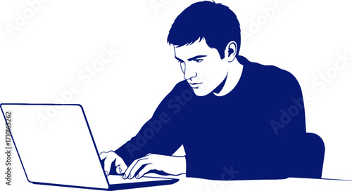 focused programmer midnight blue silhouette of coding, isolated on transparent background