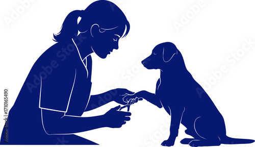 gentle dog care vet techs tender touch, nail trim silhouette, isolated on transparent background